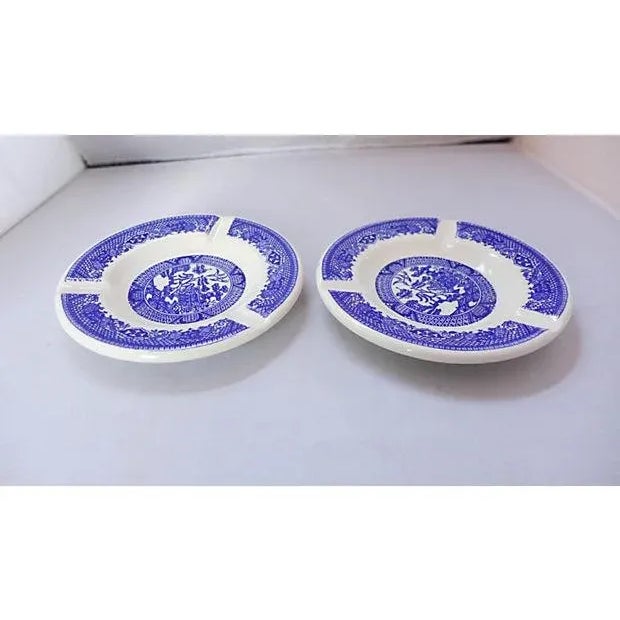 Asian Blue and White Asian Motif Ashtrays - S/2 For Sale - Image 3 of 6