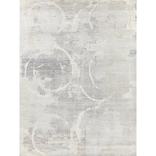 Exquisite Rugs Fine Pure Silk Hand-Knotted Silk Gray/Ivory Rug-10'X14' For Sale