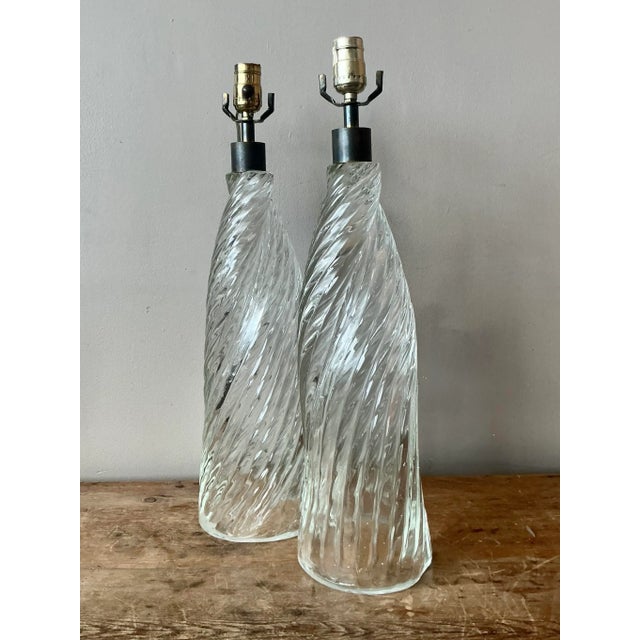 Vintage Boho Twisted Blown Glass Lamps - A Pair For Sale In West Palm - Image 6 of 7