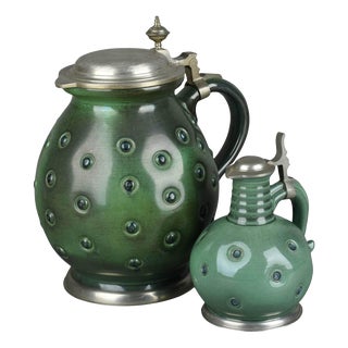 Vintage Green Pitchers by Eugen Wiedamann, Germany, 1950s-1960s, Set of 2 For Sale