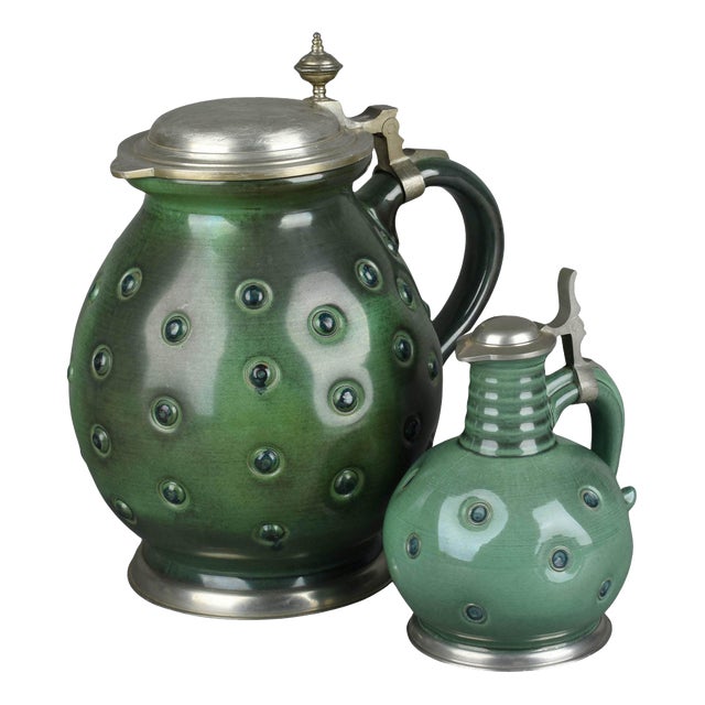 Vintage Green Pitchers by Eugen Wiedamann, Germany, 1950s-1960s, Set of 2 For Sale