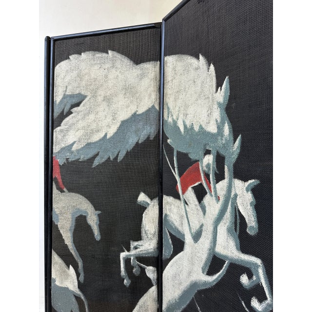 Art Deco Trifold Screen With Hand-Painted Scenic Fox Hunting Motif, Circa 1920s For Sale - Image 12 of 18