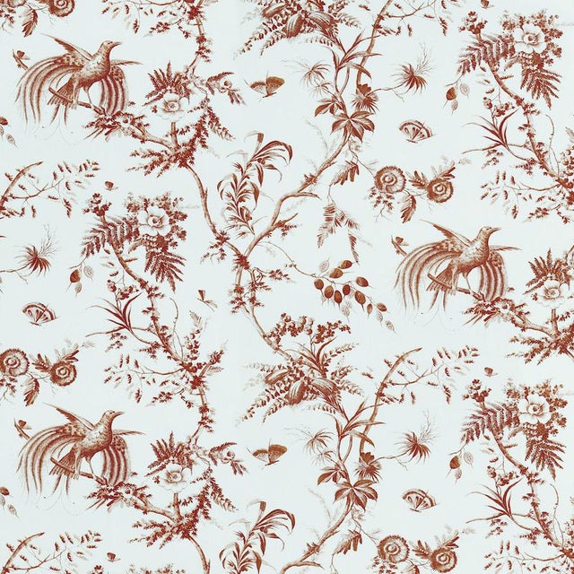 A meadow's worth of songbirds, butterflies, blooming branches, and seed pods intermingle on this bucolic pattern, recast...