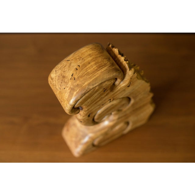 Brown Vintage Sculptural Maple Burl Wood Jewelry Puzzle Box by Fred and Marilyn Buss For Sale - Image 8 of 11