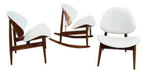 Seymour James Wiener for Kodawood Clam Shell Chairs Set – Rocker + 2 Lounge MCM 50's
