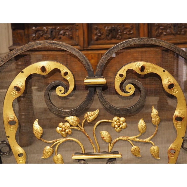 1950s 1950s French Wrought Iron Firescreen With Gilt Highlights, Signed Bataillars For Sale - Image 5 of 18