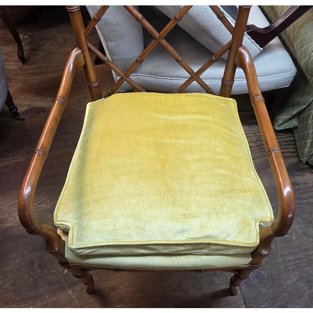 Mid 20th Century Italian Hollywood Regency Faux Bamboo Chinese Chippendale Mohair Velvet X-Back Armchair, Circa 1970s For Sale - Image 5 of 9