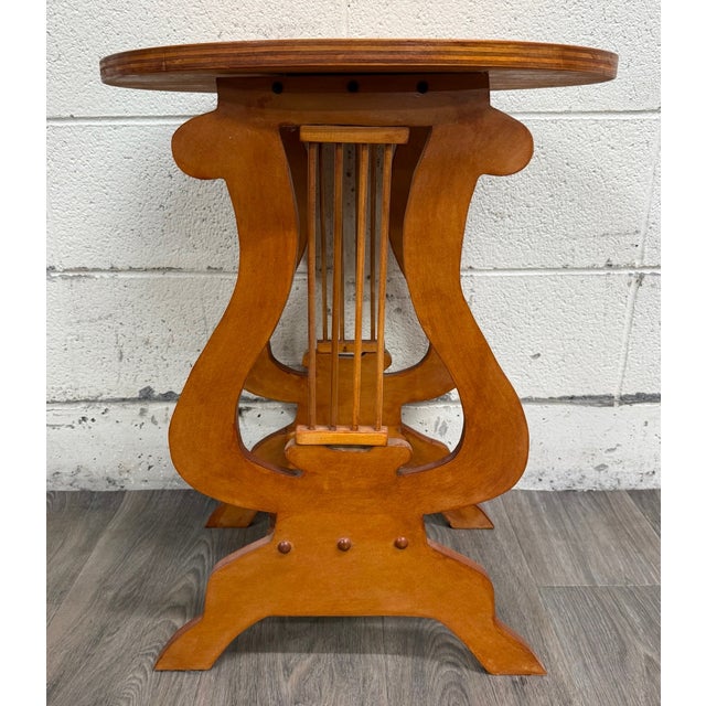 Arts & Crafts Signed Studio Crafted Arts and Crafts Style Lyre Harp Base Side Table For Sale - Image 3 of 10