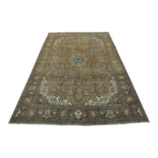 Tabriz Rug 9’2” X 12’2” Pink Wool Vintage Distressed Hand-Knotted Carpet For Sale