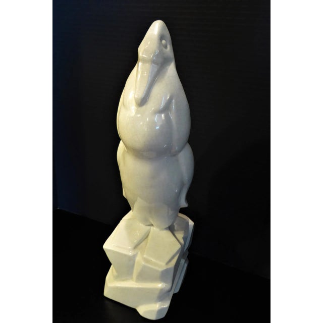 Superb and tall Geo Conde (1891-1980) sculptural ceramic Penquin standing on an ice block. A modern figurine, period Art...