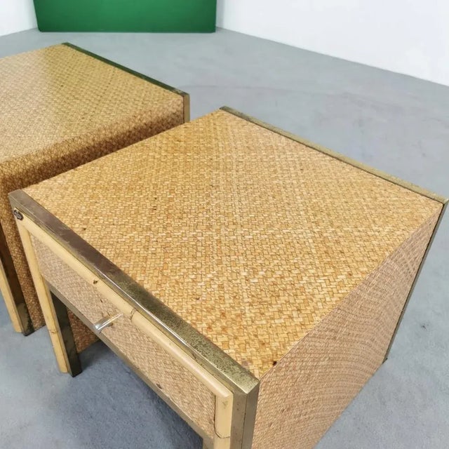 Gold Vintage Bedside Tables in Brass Bamboo and Rattan in Southern Nurseries, 1970s, Set of 2 For Sale - Image 8 of 11