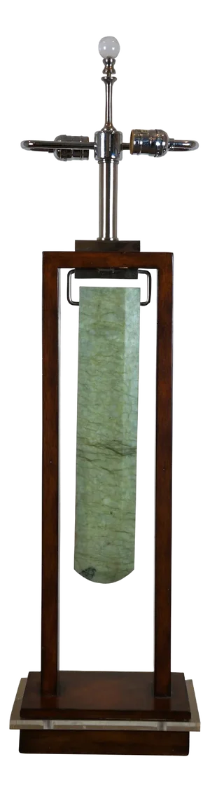 John Richard Modern Mahogany Lucite Green Jade Pendulum Table Lamp