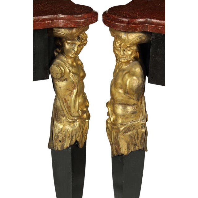 Pair of Early 19th Century Italian Gilt Bronze Mounted Ebonized Console Tables For Sale - Image 4 of 10
