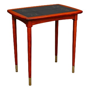 Mid-Century Modern Tile Table in Beech For Sale