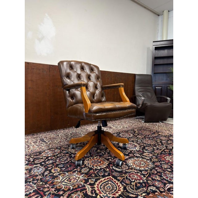 Animal Skin English Chesterfield President Desk Chair For Sale - Image 7 of 8
