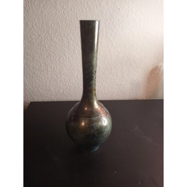 1980s Brass Enamel Decorative Vase For Sale - Image 4 of 6