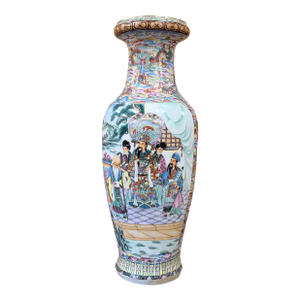 Mid 20th Century Large Chinese Famille Rose Porcelain Floor Vase With Courtly Scenes