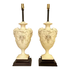 Vintage 1950's Italian Blanc De Chine Porcelain Lamps With Grape Cluster Motif- a Pair