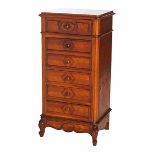 Antique French Louis XVI Carved Walnut, Kingwood & Marble Zinc Lined Chest 19th Century