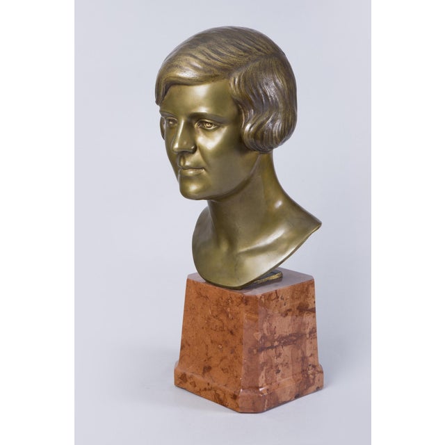 Art Deco Bronze and Marble Bust, Germany, 1920s For Sale - Image 4 of 6