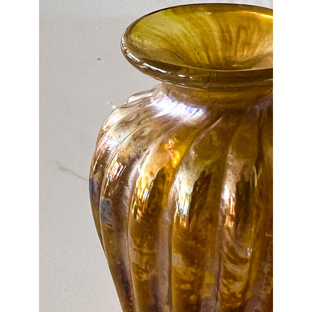 Art Deco 1970s Pair of Small Gold Budvases- Mouth Blown One of a Kind For Sale - Image 3 of 9