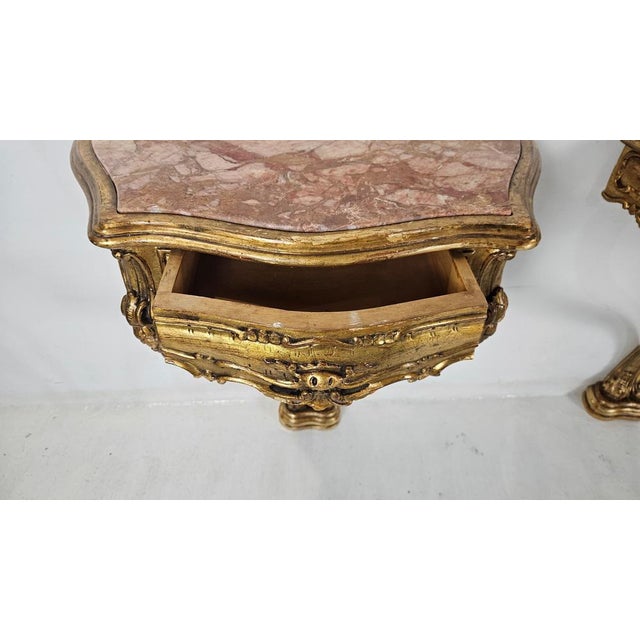 Venetian Rococo Console Nightstands with Rosso Verona Marble, 1930s, Set of 2 For Sale - Image 10 of 15