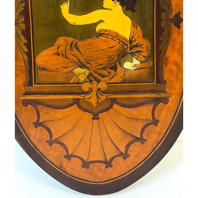 Pair 19th C. English Aesthetic Movement /Pre-Raphaelite Marquetry Muse Plaques For Sale - Image 9 of 17