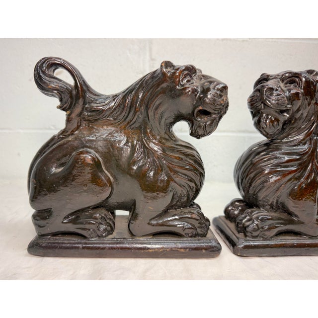 Wood Pair of Antique 1800's Carved Wood Architectural Salvage Lion Sculpture Statue For Sale - Image 7 of 13