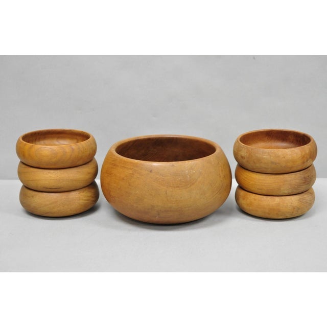 Vintage Mid Century Modern Teak Wood Goodwood Benjamin Medwin Salad Bowl Set - 7pc For Sale - Image 15 of 15