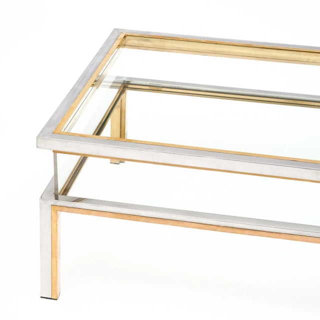 Metal Modernist Chrome and Brass Coffee Table by Maison Charles For Sale - Image 7 of 9