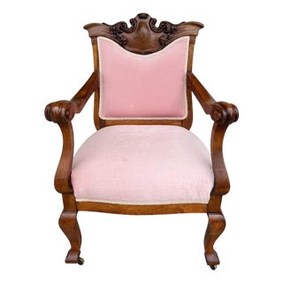 Early 20th Century Victorian Pink Upholstered Chairs With Upholstered Back For Sale