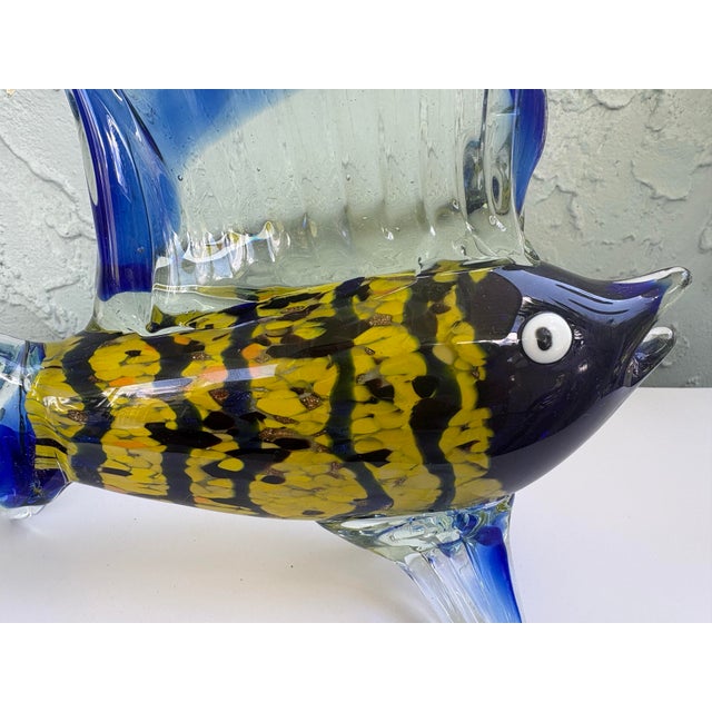 Late 20th Century Handblown Art Glass Tropical Fish Sculpture With Gold Aventurine Inclusions, Cobalt Blue & Yellow For Sale - Image 10 of 10