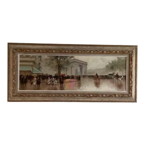 Andre Gisson Large Oil on Canvas Paris Street Scene Depicting Norte Dame