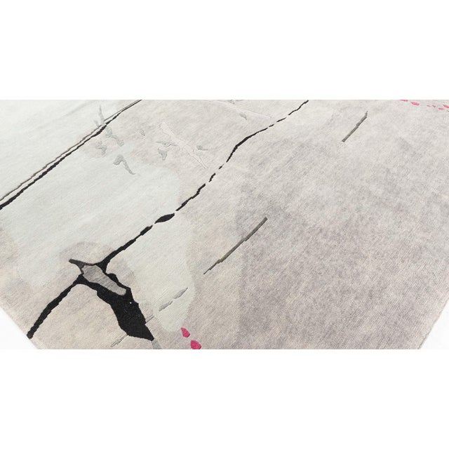 Handmade Grey, Ivory, Pink Splatter Rug by Eskayel for Doris Leslie Blau For Sale In New York - Image 6 of 12