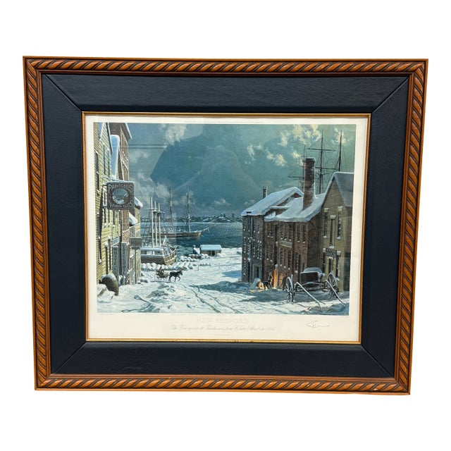 John Stobart New Bedford: The View Across to Fairhaven From Centre Street in 1884 Lithograph, Signed For Sale
