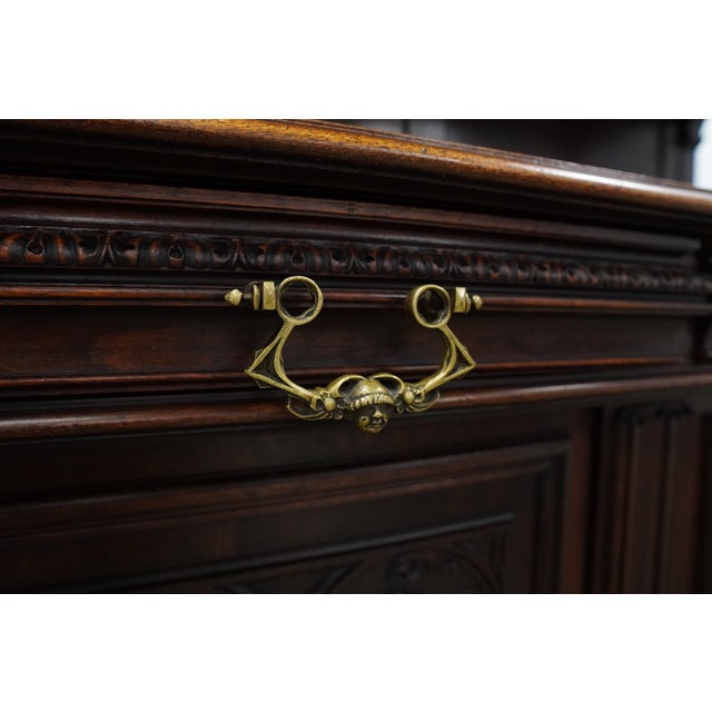 Vintage Gothic Revival Style Walnut Hutch Cabinet For Sale - Image 12 of 17