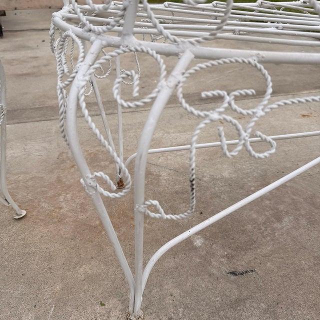 Metal 1960s Romantic Wrought Iron Garden Peacock Chairs and Settee After Salterini - Set of 3 For Sale - Image 7 of 10