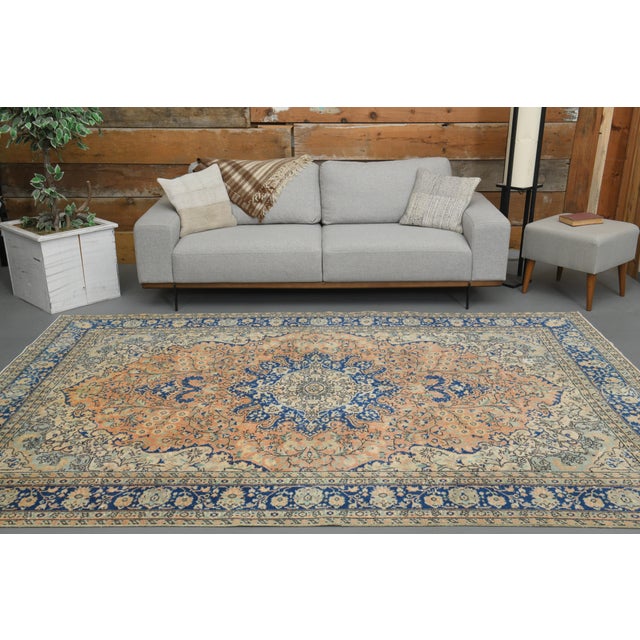 Mid-Century Modern 1970s Vintage Turkish Oushak Handmade Wool Cotton Orange Area Rug For Sale - Image 3 of 12