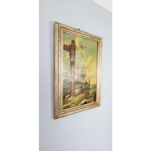This is a beautiful oil on canvas painting, depicts Architectural landscape scene of a Classical Roman Ruins. Signed lower...