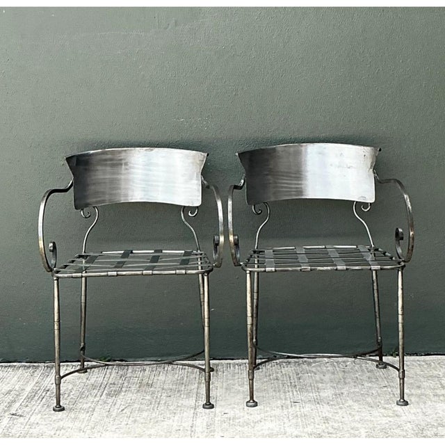 Vintage Metal Scroll Armchairs - Pair For Sale - Image 4 of 12