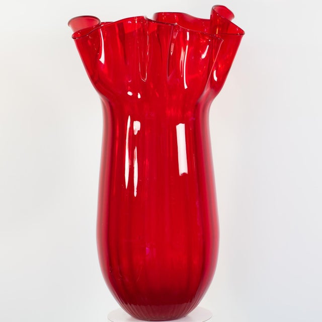 This stunning hand-blown Italian Art glass vase was designed by acclaimed Italian designer Venini in Murano. The rare...