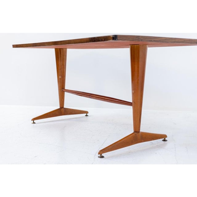 Italian Wooden Grey Glass Dining Table with Brass, 1950 For Sale - Image 10 of 16