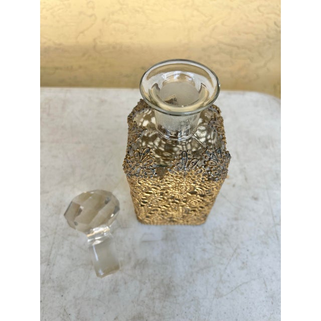 Shabby Chic Antique Glass Decanter Ormolu Filigree Overlay For Sale - Image 3 of 8