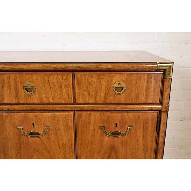 Drexel Heritage Hollywood Regency Campaign Walnut Sideboard Credenza, Circa 1970s For Sale - Image 12 of 16