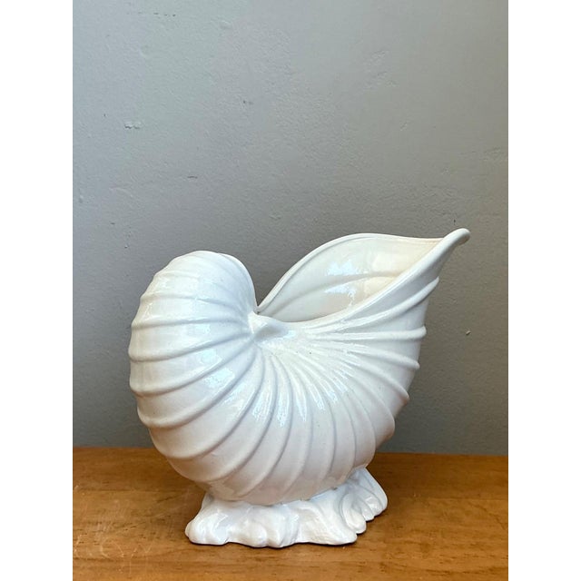 White Vintage White Nautilus Form Ceramic Vase For Sale - Image 8 of 16