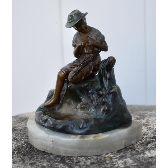 Heinrich W Hirschen Bronze Fishing Boy Antique Austrian Figure With Onyx Base For Sale - Image 4 of 17