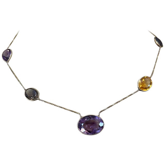 20 Carat Amethyst, Citrine and Smoky Quartz 5-Piece Chain Necklace 14 Karat Gold For Sale - Image 15 of 18
