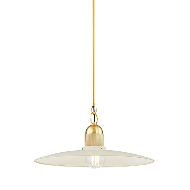Metal Mitzi Leanna 18.25 in. 1 Light Pendant in Aged Brass and Soft Cream Finish For Sale - Image 7 of 7
