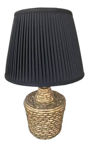 1960s Gold Painted Raffia Table Lamp With Black Shade