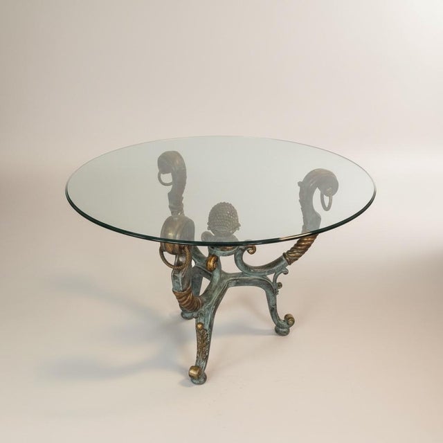 Neoclassical Style Patinated Brass / Verdigris Bronze Center or Dining Table by LaBarge For Sale - Image 10 of 12
